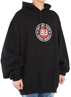 巴黎世家黑色标语印花宽松连帽衫。 641679TJV771000 Purchase 巴黎世家黑色标语印花宽松连帽衫。 641679TJV771000