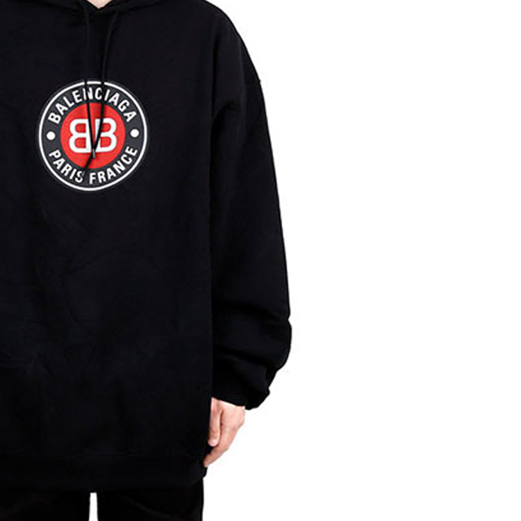 Sizing 巴黎世家黑色标语印花宽松连帽衫。 641679TJV771000