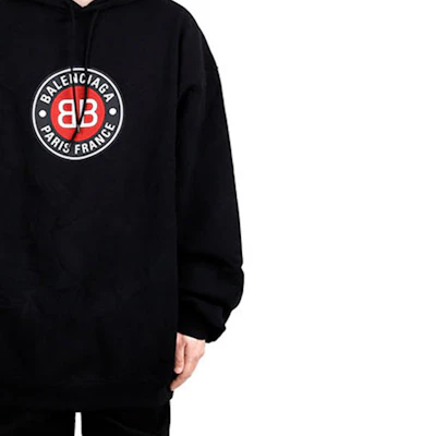 巴黎世家黑色标语印花宽松连帽衫。 641679TJV771000 Sizing 巴黎世家黑色标语印花宽松连帽衫。 641679TJV771000