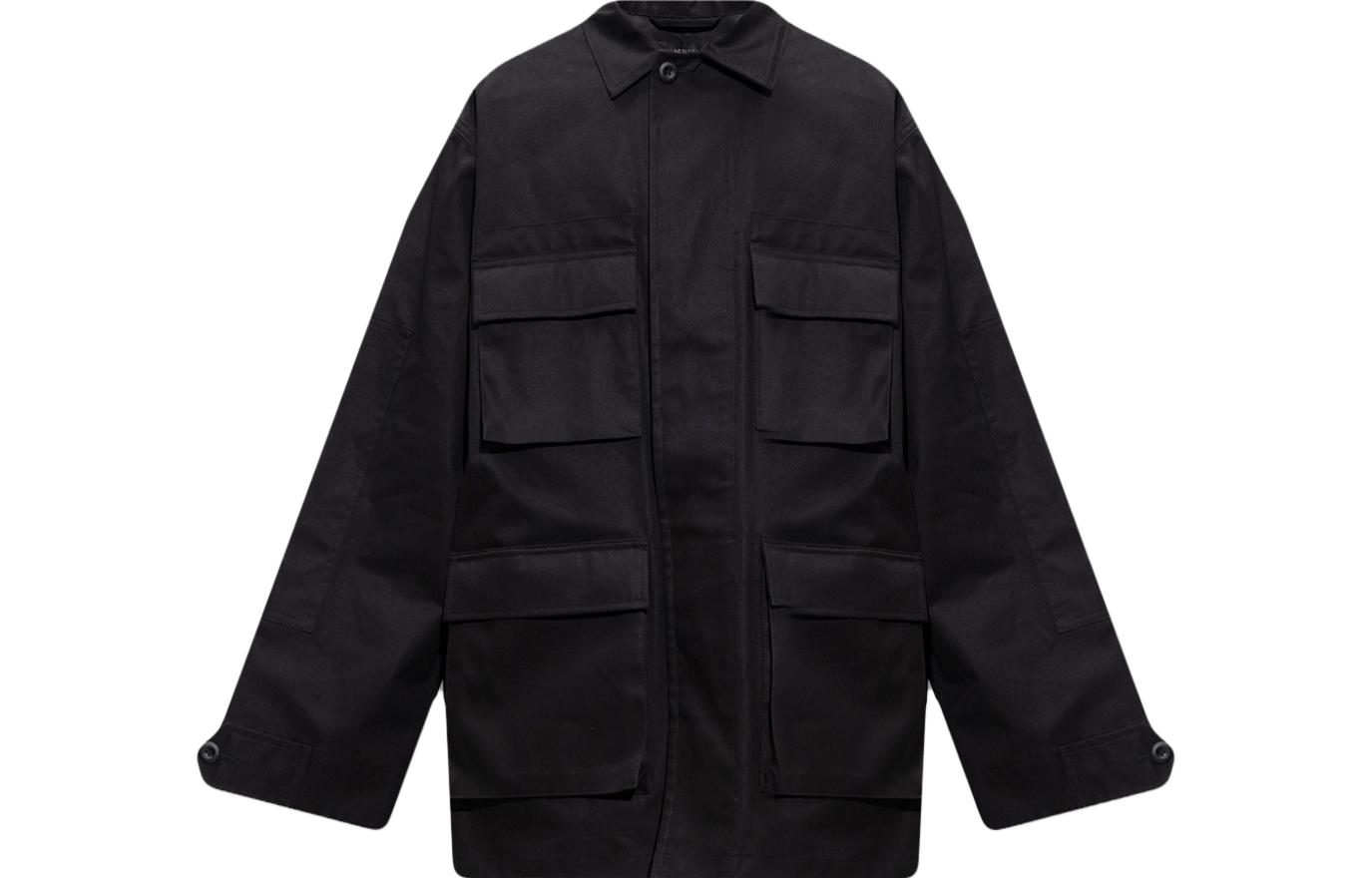 Balenciaga Black Solid Color Button-Up Pocket Jacket Long Sleeve Outdoors 720159TNP071000