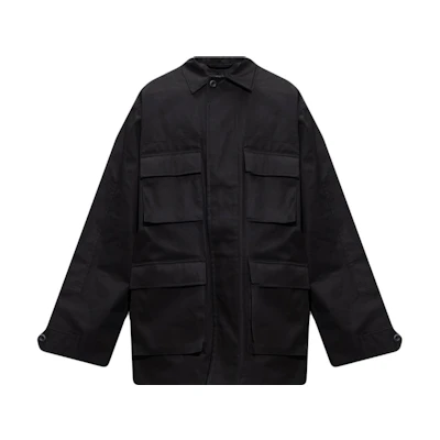 Balenciaga Black Solid Color Button-Up Pocket Jacket Long Sleeve Outdoors 720159TNP071000