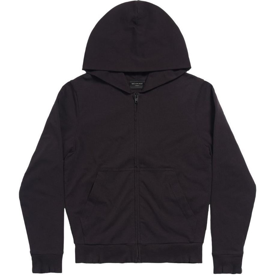 Balenciaga Black Solid Color Zip-Up Hoodie Regular Fit Long Sleeve 787359TQVD7-BLACK