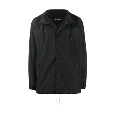 Balenciaga Black Solid Logo Print Hooded Long Sleeve Jacket 584023TYD361000