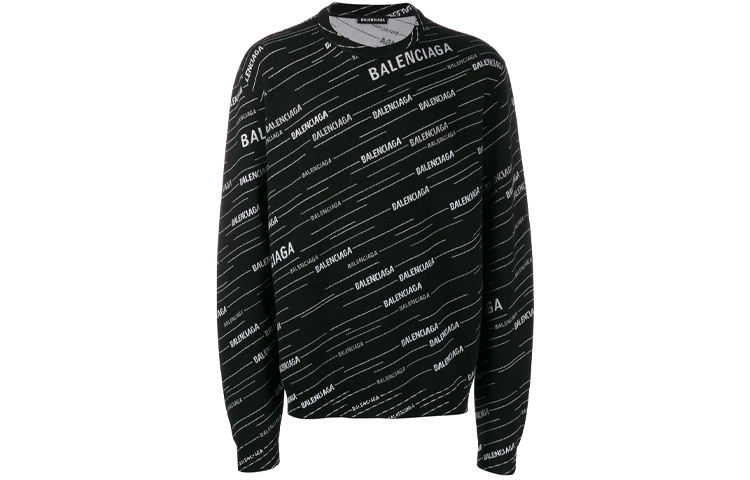 Order 발렌시아가 블랙 울 자카드 로고 크루넥 스웨터. 555381T15241070