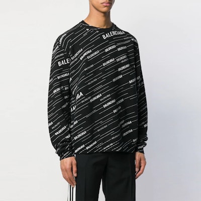 발렌시아가 블랙 울 자카드 로고 크루넥 스웨터. 555381T15241070 Shop 발렌시아가 블랙 울 자카드 로고 크루넥 스웨터. 555381T15241070