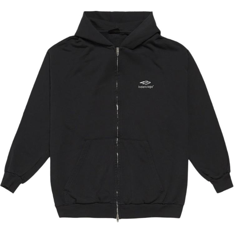 Balenciaga Black Zip-Up Hoodie with Long Sleeves WL0744700TOVF19034