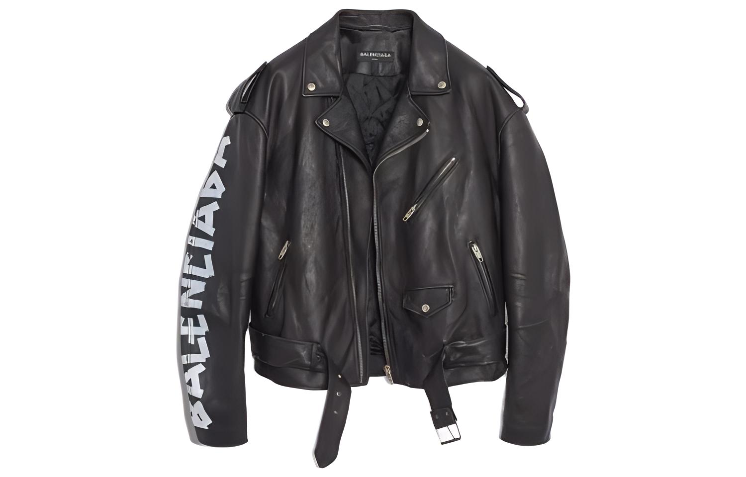 Balenciaga Black Zip-Up Jacket with Logo Print and Turn-Down Collar 485711TWH151000