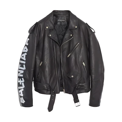 Balenciaga Black Zip-Up Jacket with Logo Print and Turn-Down Collar 485711TWH151000