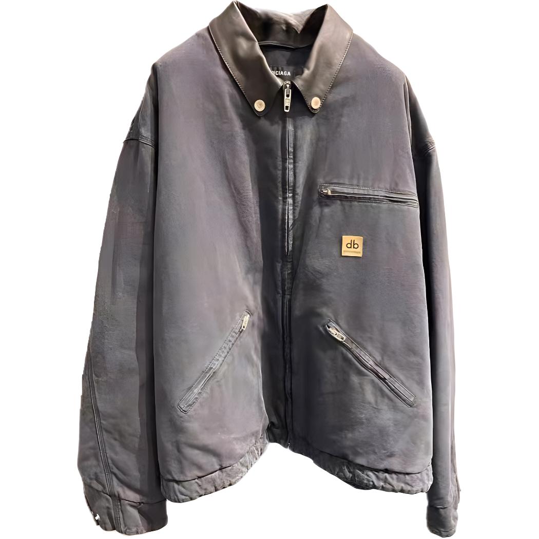 Balenciaga Black Zip-Up Logo Patch Casual Jacket Long Sleeve 675463TLP061000