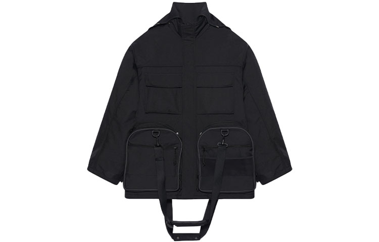 Balenciaga Black Zip Hoodie Parka with Canvas Sports Bag. 663071TIO031000