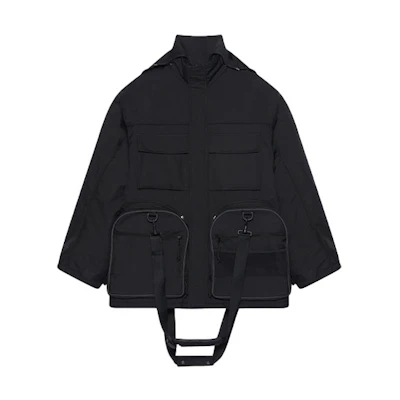 Balenciaga Black Zip Hoodie Parka with Canvas Sports Bag. 663071TIO031000