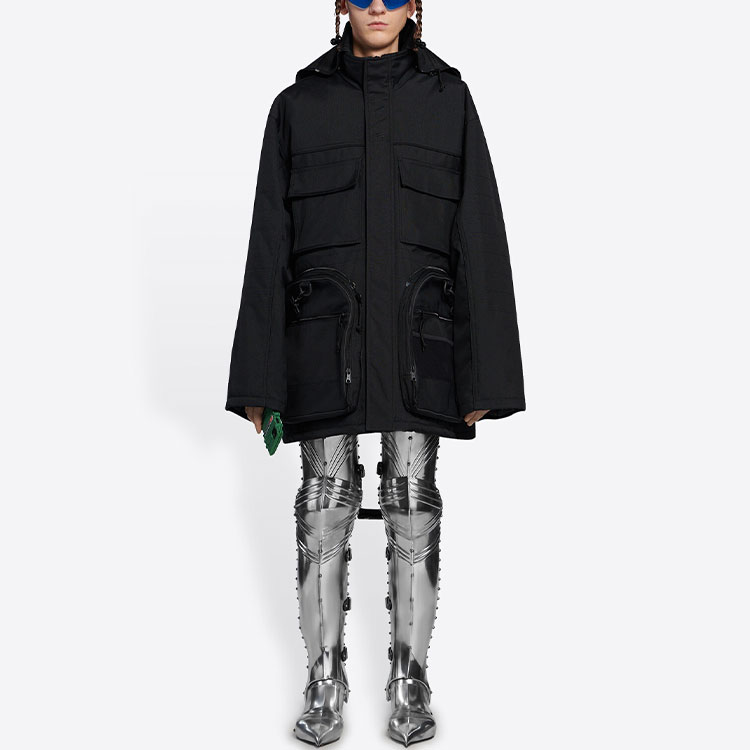 Balenciaga Black Zip Hoodie Parka with Canvas Sports Bag. 663071TIO031000 圖 4