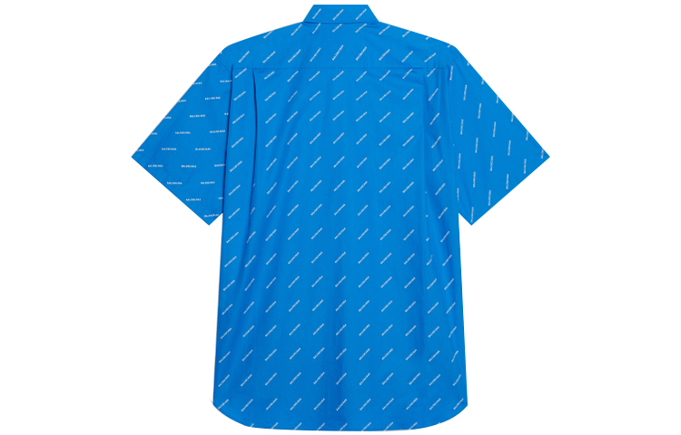 Lookbook Balenciaga Blue Cotton Poplin Straight-Fit Short-Sleeve Shirt with Logo. 534332TBL967560