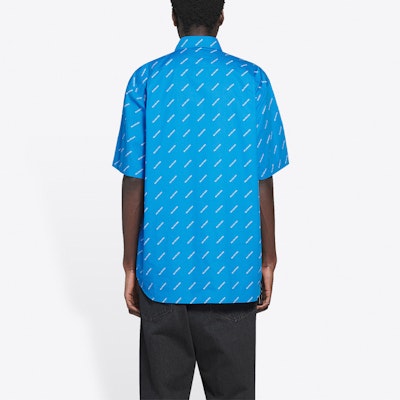 Balenciaga Blue Cotton Poplin Straight-Fit Short-Sleeve Shirt with Logo. 534332TBL967560 Purchase Balenciaga Blue Cotton Poplin Straight-Fit Short-Sleeve Shirt with Logo. 534332TBL967560