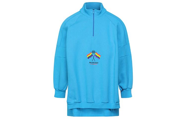 Balenciaga Blue Embroidered Logo Half-Zip High-Neck Sweatshirt 541884TCV396467