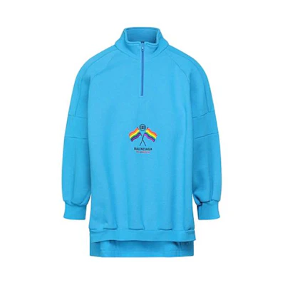 Balenciaga Blue Embroidered Logo Half-Zip High-Neck Sweatshirt 541884TCV396467
