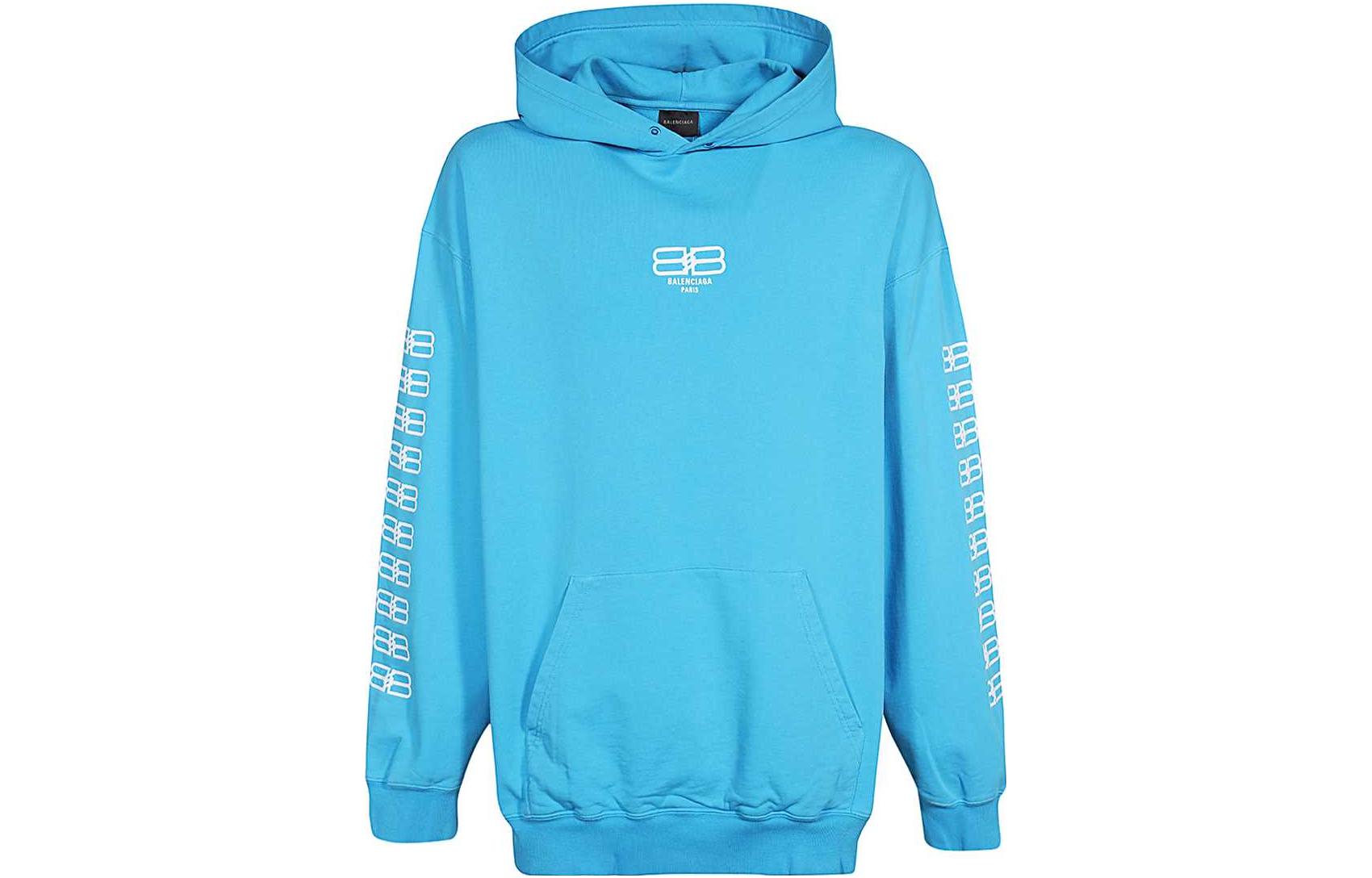 Balenciaga Blue Logo Embroidered Hoodie Sweatshirt 570811TMVG64090