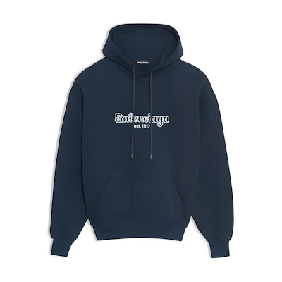 Balenciaga Blue Logo Print Cotton Hoodie 583215TFV458502