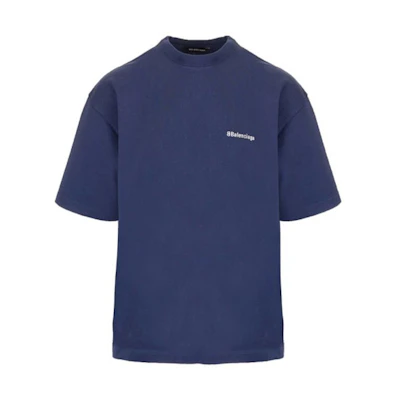 Balenciaga Blue Logo Print Crewneck T-Shirt 612966TJV874866