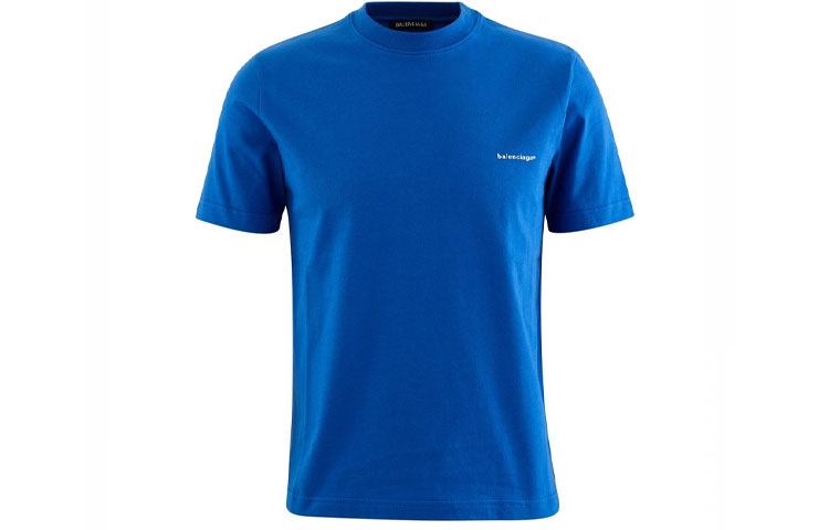 Balenciaga Blue Logo Print Crewneck T-Shirt Regular Fit Casual 556151TBV438077