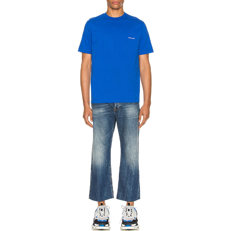 Balenciaga Blue Logo Print Crewneck T-Shirt Regular Fit Casual 556151TBV438077 圖 3