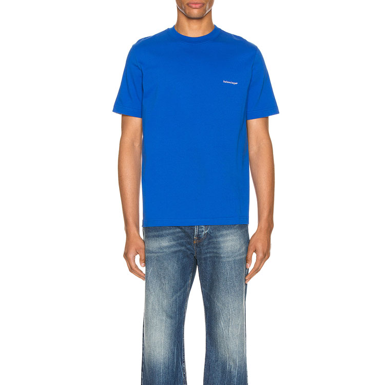 Balenciaga Blue Logo Print Crewneck T-Shirt Regular Fit Casual 556151TBV438077 圖 4