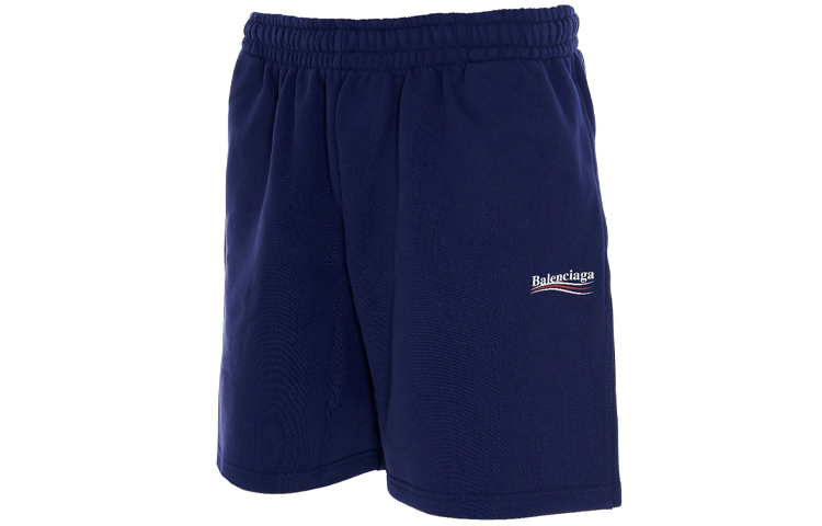 Shop Balenciaga Blue Logo Print Elastic Waist Shorts 641608TIV531195