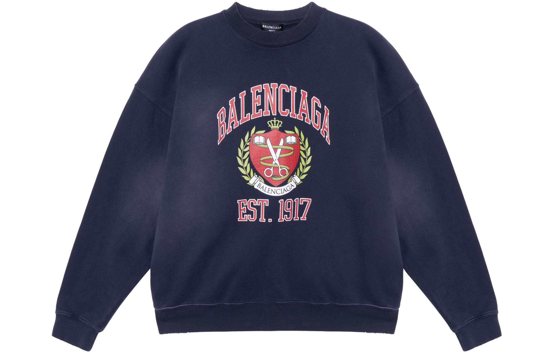Balenciaga Blue Logo Printed Crewneck Sweatshirt Long Sleeve 676629TLV908067