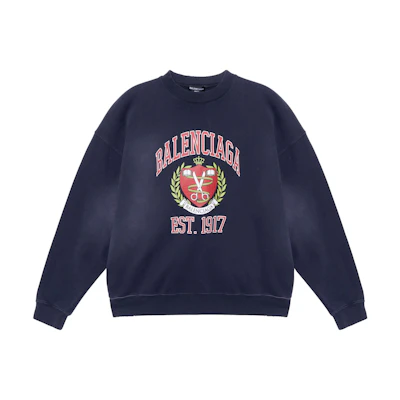 Balenciaga Blue Logo Printed Crewneck Sweatshirt Long Sleeve 676629TLV908067