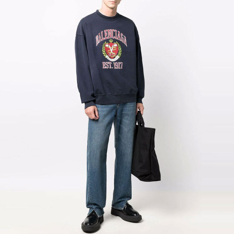 Shop 巴黎世家蓝色标志印花长袖圆领卫衣 676629TLV908067