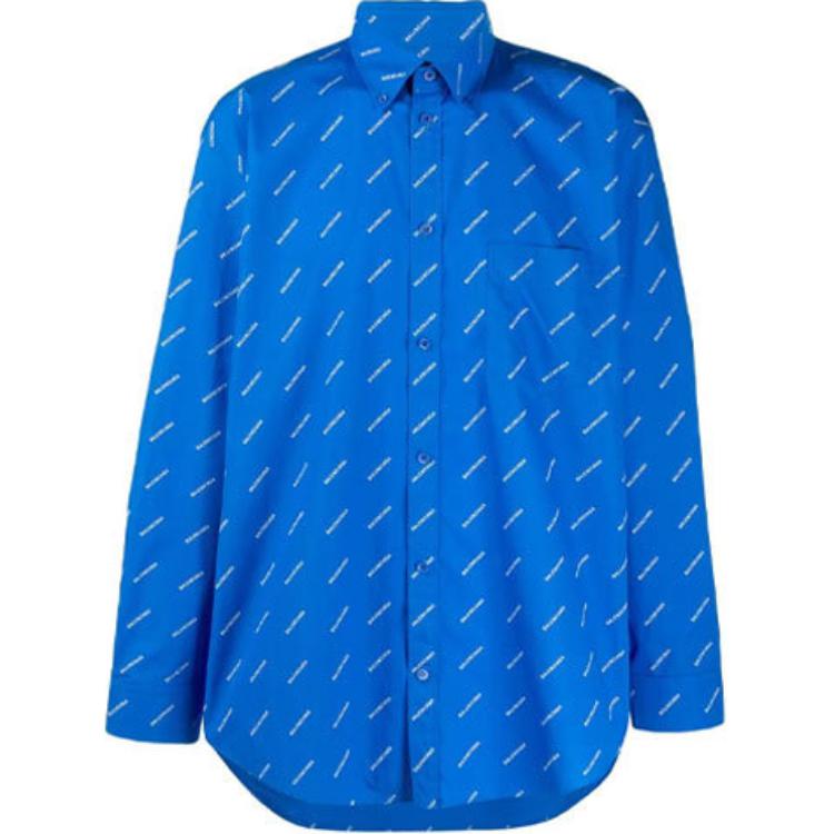 Balenciaga Blue Oversized Logo Print Cotton Shirt. 534333TBL967560