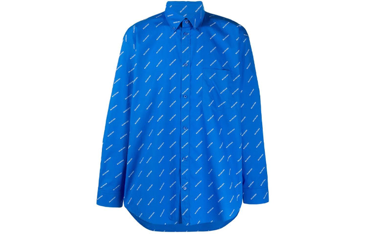 Order 발렌시아가 블루 오버사이즈 로고 프린트 코튼 셔츠. 534333TBL967560