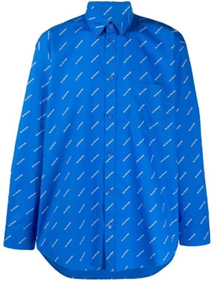 발렌시아가 블루 오버사이즈 로고 프린트 코튼 셔츠. 534333TBL967560 Order 발렌시아가 블루 오버사이즈 로고 프린트 코튼 셔츠. 534333TBL967560