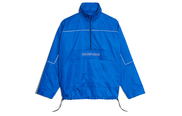 Balenciaga Blue Pullover Windbreaker Jacket with Front Embroidered Logo 556229TYD334210