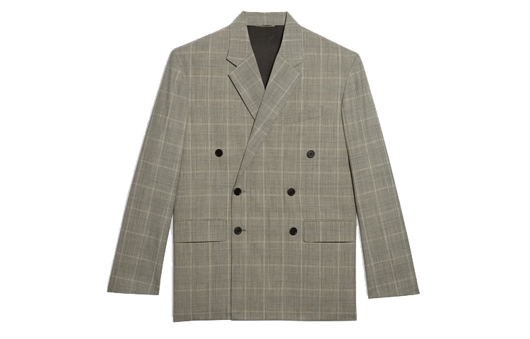 Balenciaga Boxy Wool Stretch Plaid Double-Breasted Blazer Jacket Black 623559TIT101070