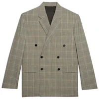Balenciaga Boxy Wool Stretch Plaid Double-Breasted Blazer Jacket Black 623559TIT101070 Balenciaga Boxy Wool Stretch Plaid Double-Breasted Blazer Jacket Black 623559TIT101070