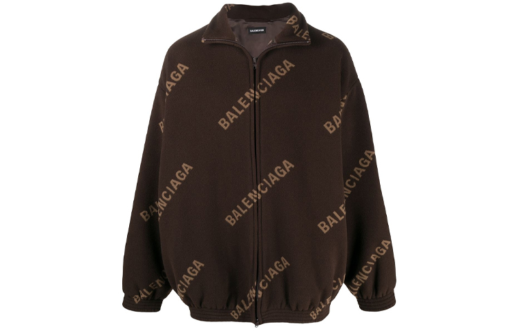 Balenciaga Brown Logo Print High-Neck Zip Jacket 647460TIU022123