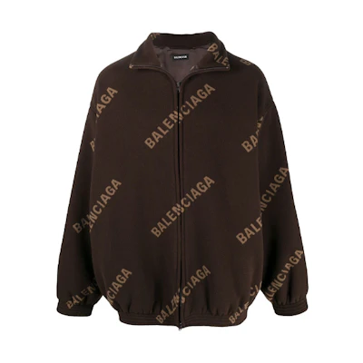Balenciaga Brown Logo Print High-Neck Zip Jacket 647460TIU022123