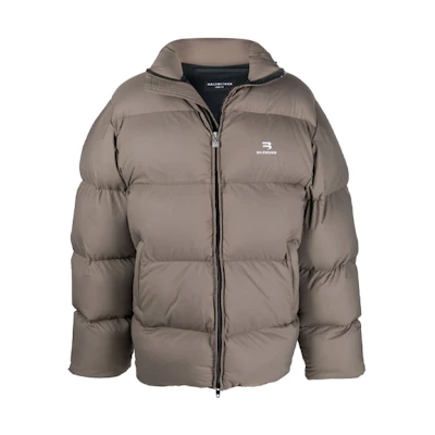 Balenciaga Brown Winter Down Jacket with Logo Embroidery and Zip Collar. 681440TJO032122