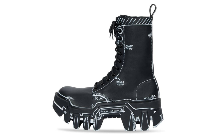 Balenciaga Bulldozer Lace Up Boots 'Black Outline Calfskin' 672502WBEF21090