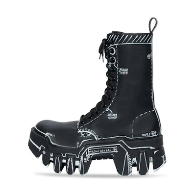 Balenciaga Bulldozer Lace Up Boots 'Black Outline Calfskin'