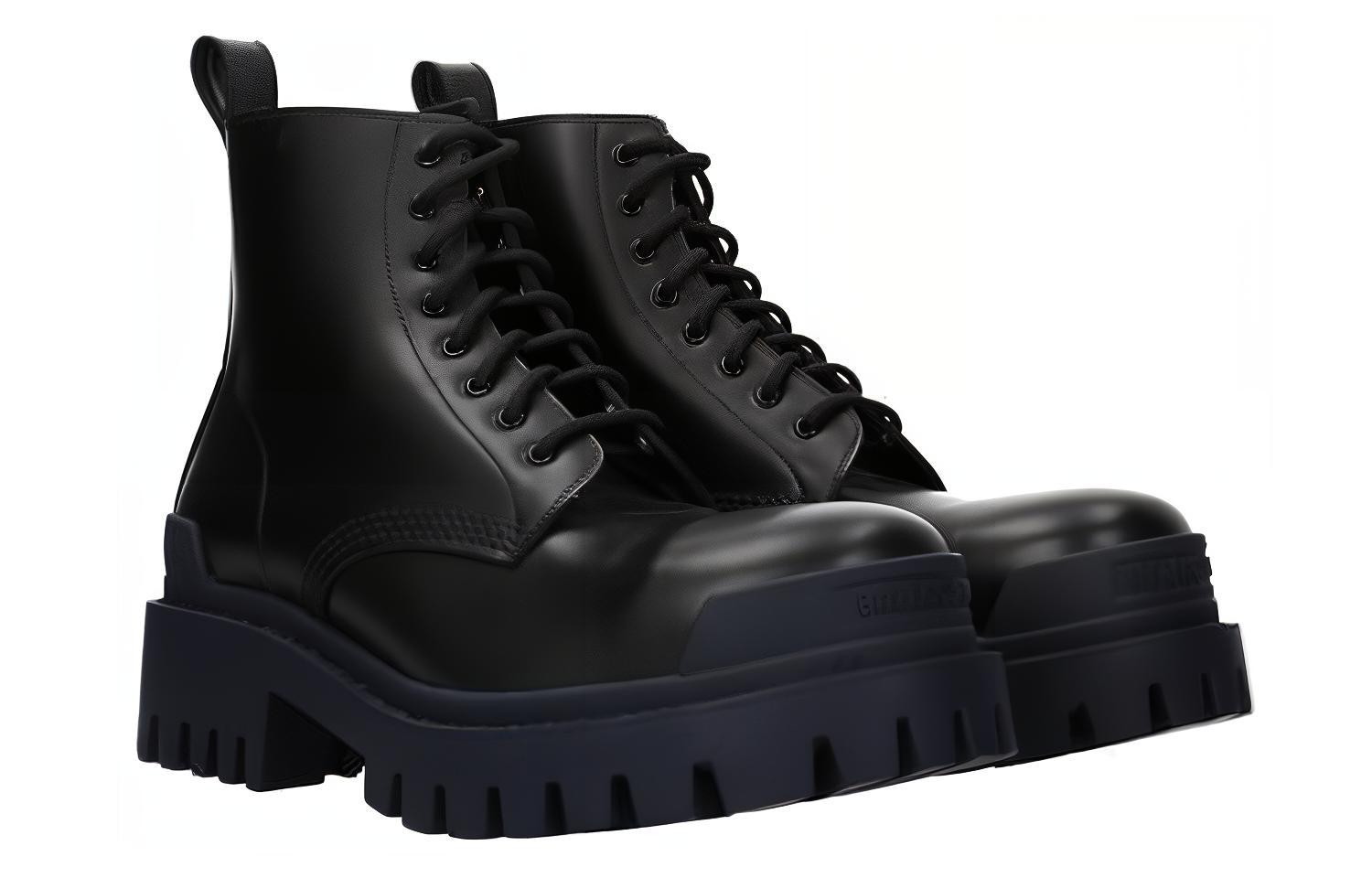 Lookbook 巴黎世家小牛皮時尚百搭休閒系帶馬丁靴 海軍藍黑