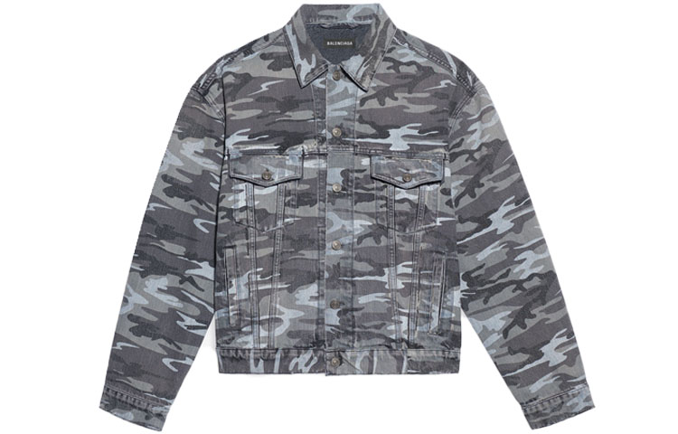 Balenciaga Camo Print Denim Jacket - Gray 620731TJW551055