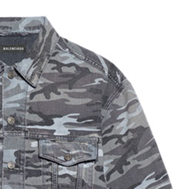 Cheap Balenciaga Camo Print Denim Jacket - Gray 620731TJW551055