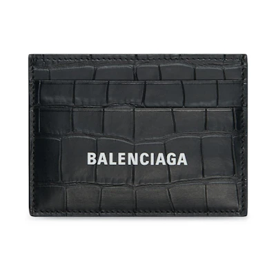 Balenciaga Cash Card Holder Crocodile Embossed Black