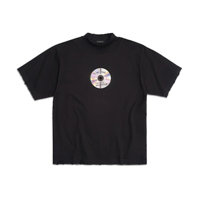 Balenciaga CD Logo Print Unisex Black T-Shirt - Regular Fit Crewneck. 764235TQVE41055