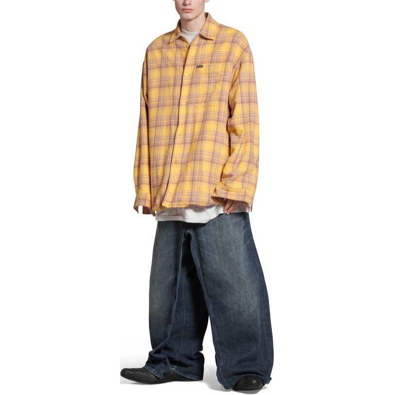 Balenciaga Checkered Button-Up Long Sleeve Oversized Shirt Yellow . 768767TPM247362 圖 4