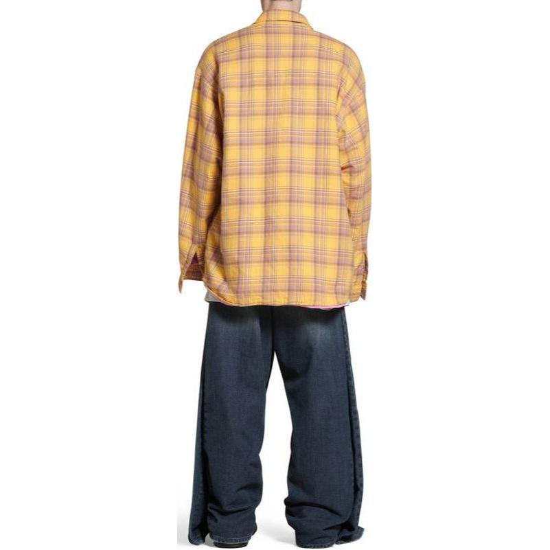 Balenciaga Checkered Button-Up Long Sleeve Oversized Shirt Yellow . 768767TPM247362 圖 5
