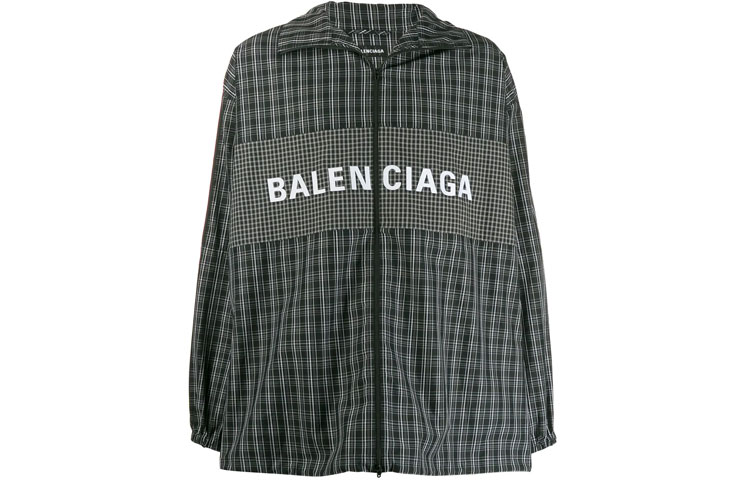 Balenciaga Checkered Logo Zip-Up Collared Track Jacket Black 571439TEM181070