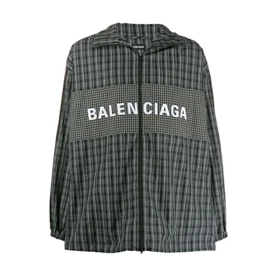 Balenciaga Checkered Logo Zip-Up Collared Track Jacket Black 571439TEM181070